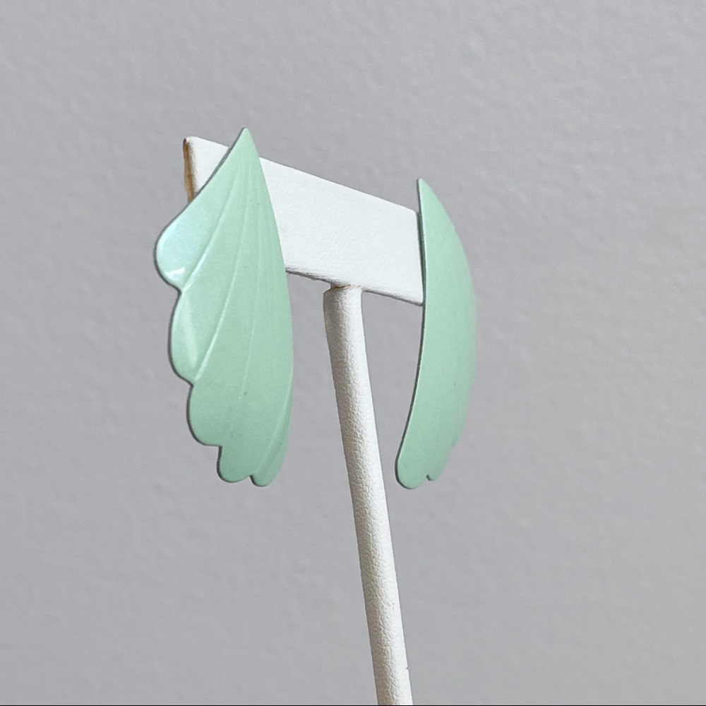 Mint Green Enamel Shell Shape Earrings Summer Fun - image 6